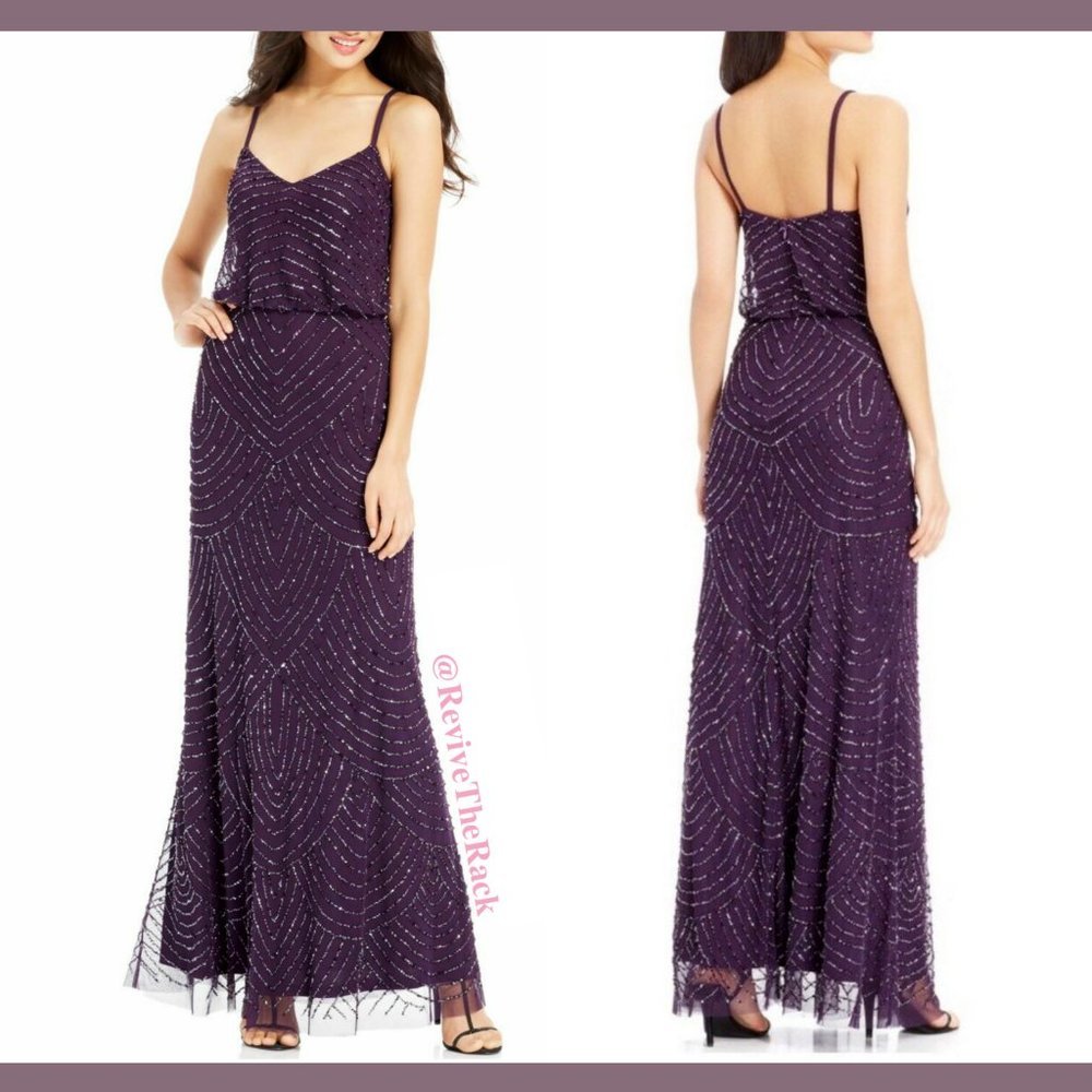NEW Adrianna Papell Embellished Blouson Gown in Amethyst/Gunmetal [SZ 10‎ ] - Picture 3 of 14